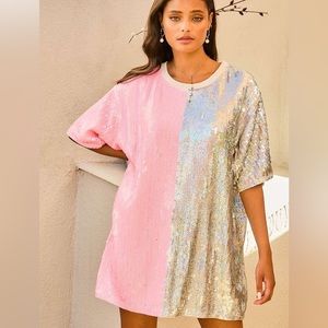 Pink and silver sequin mini dress
